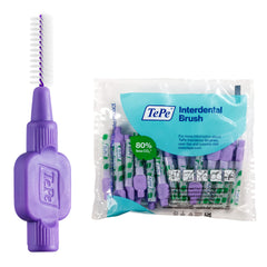 TePe pack frontal de 25 cepillos interdental Nº6 morado muestra contenido y marca
