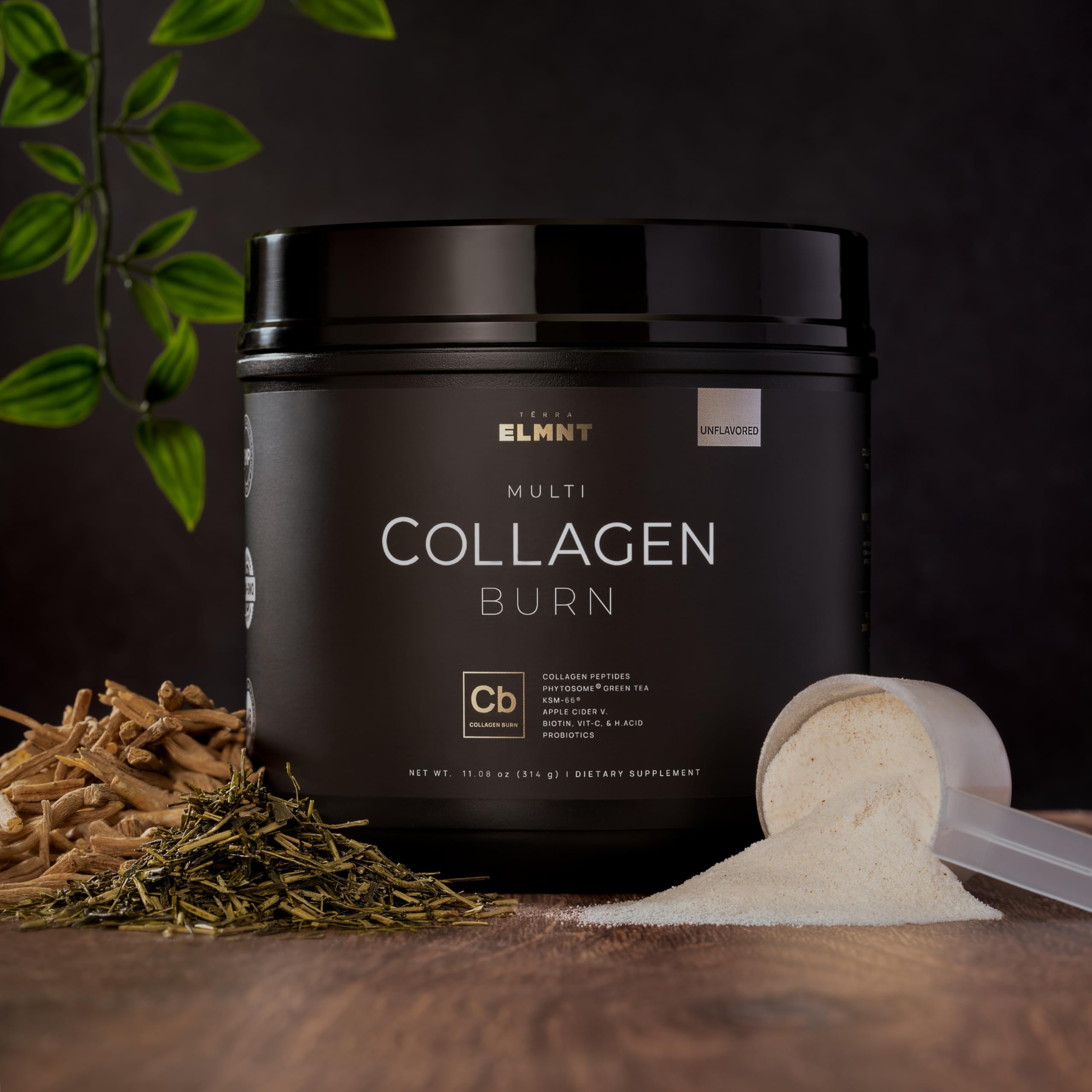 TERRA ELMNT polvo mezclado en vaso sin sabor, bebida lista y suave