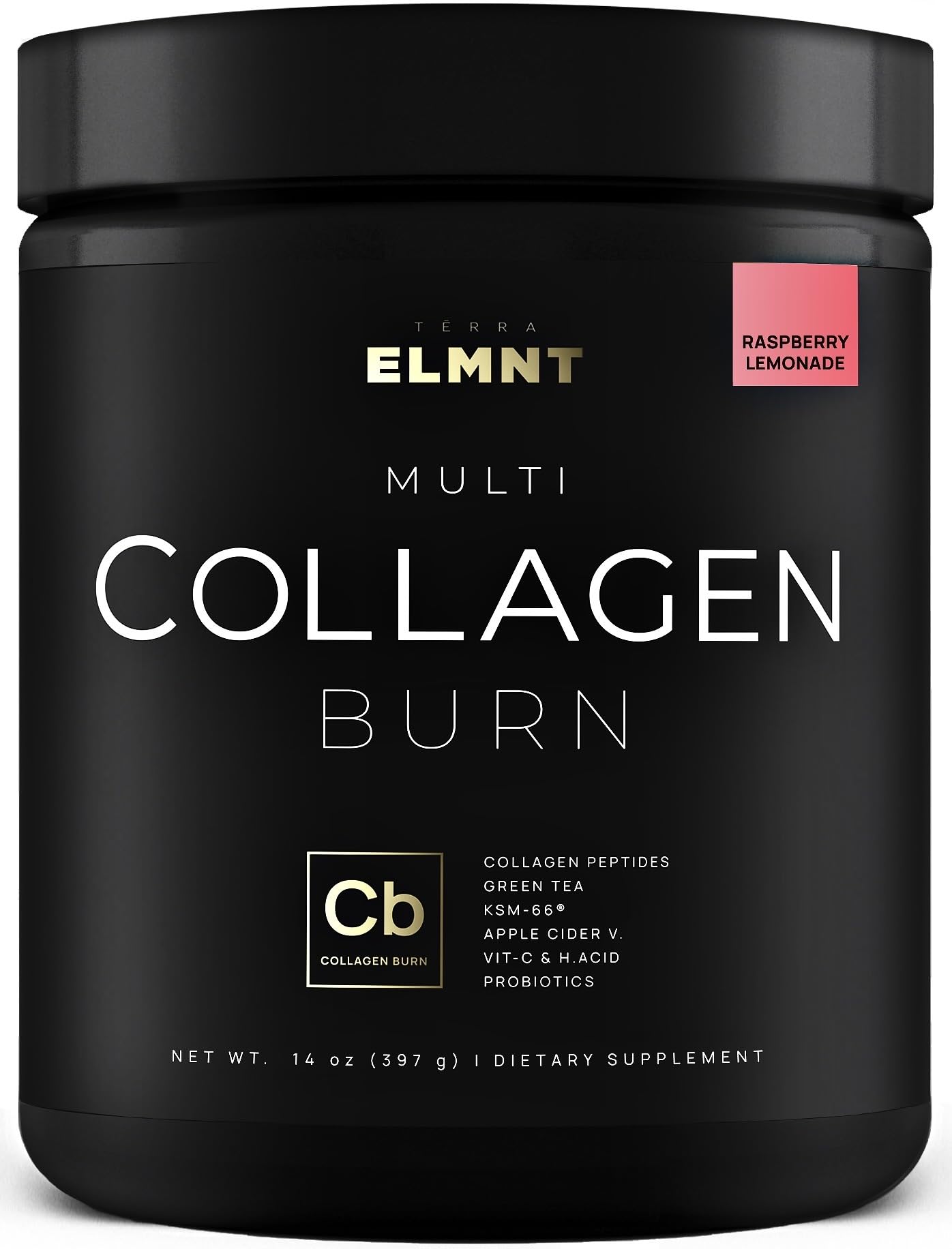 TERRA ELMNT envase frontal mostrando etiqueta y sabor frambuesa-limonada para confianza visual