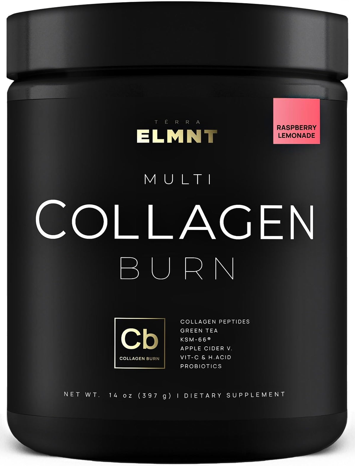 TERRA ELMNT envase frontal mostrando etiqueta y sabor frambuesa-limonada para confianza visual