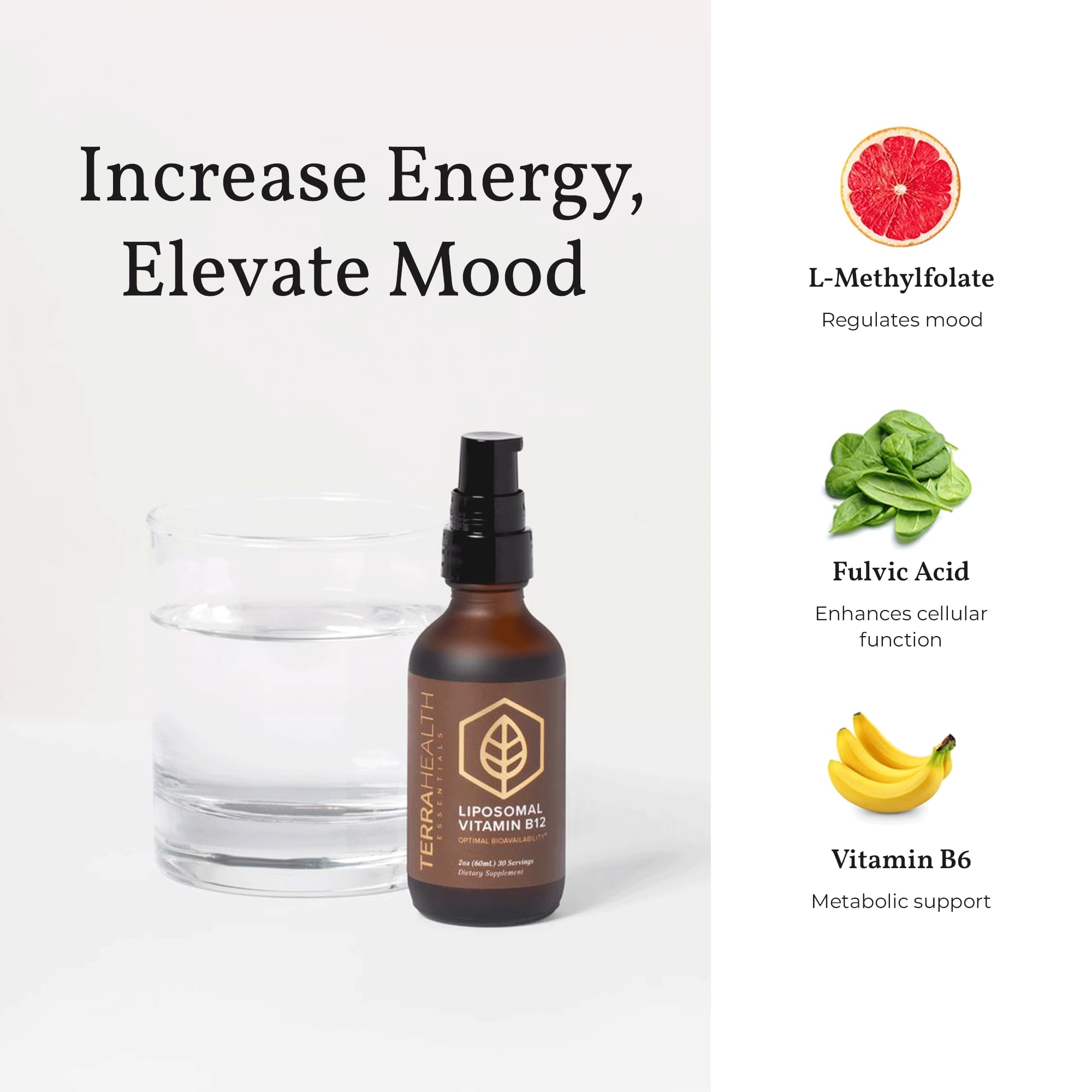 Terra Health Essentials tamaño de la botella junto a una regla para referencia