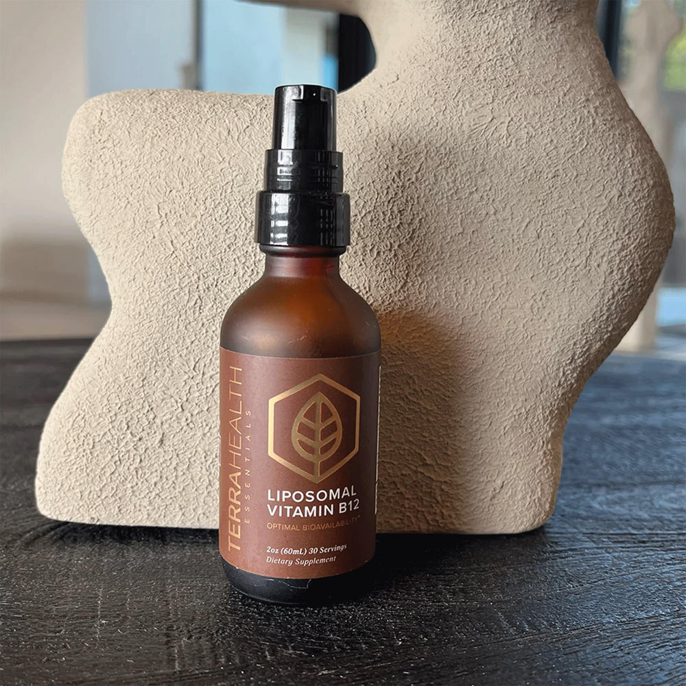 Terra Health Essentials botella en ambiente de cocina resaltando uso diario