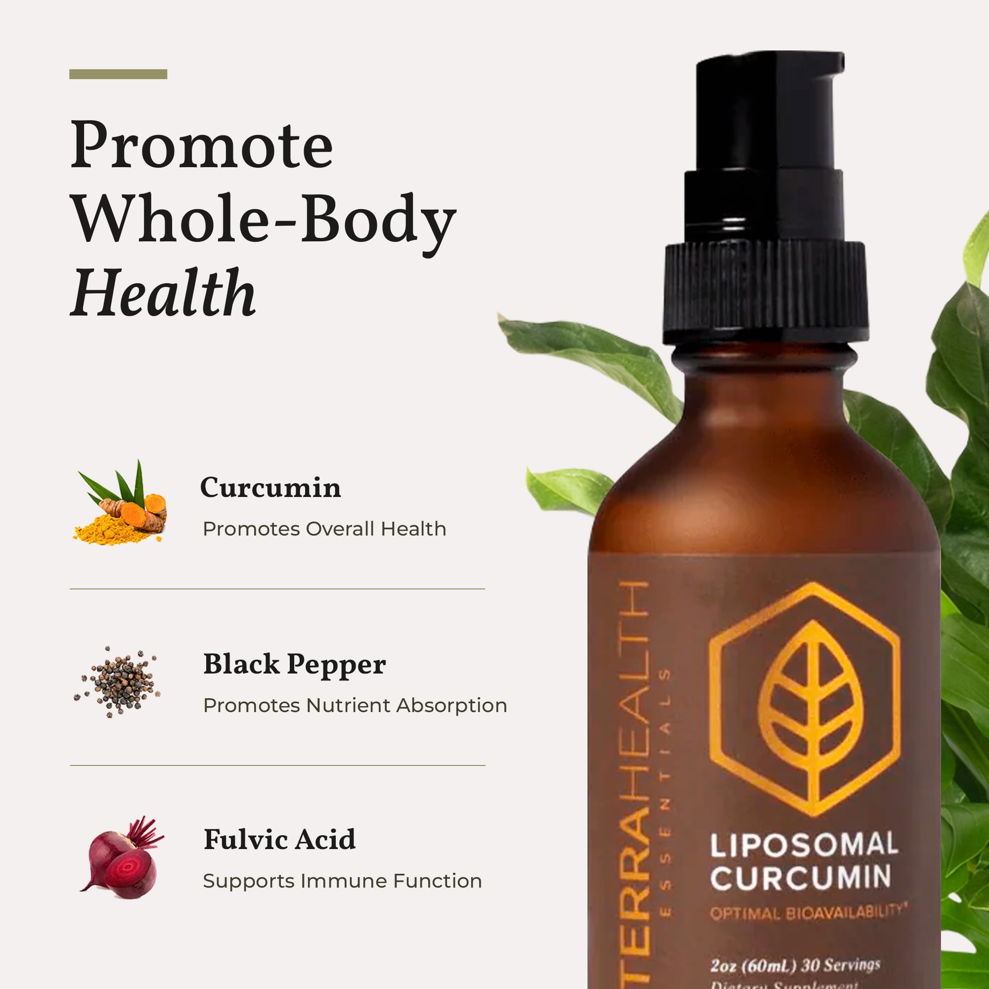 Ingredientes naturales: cúrcuma y pimienta negra en la fórmula Terra Health Essentials