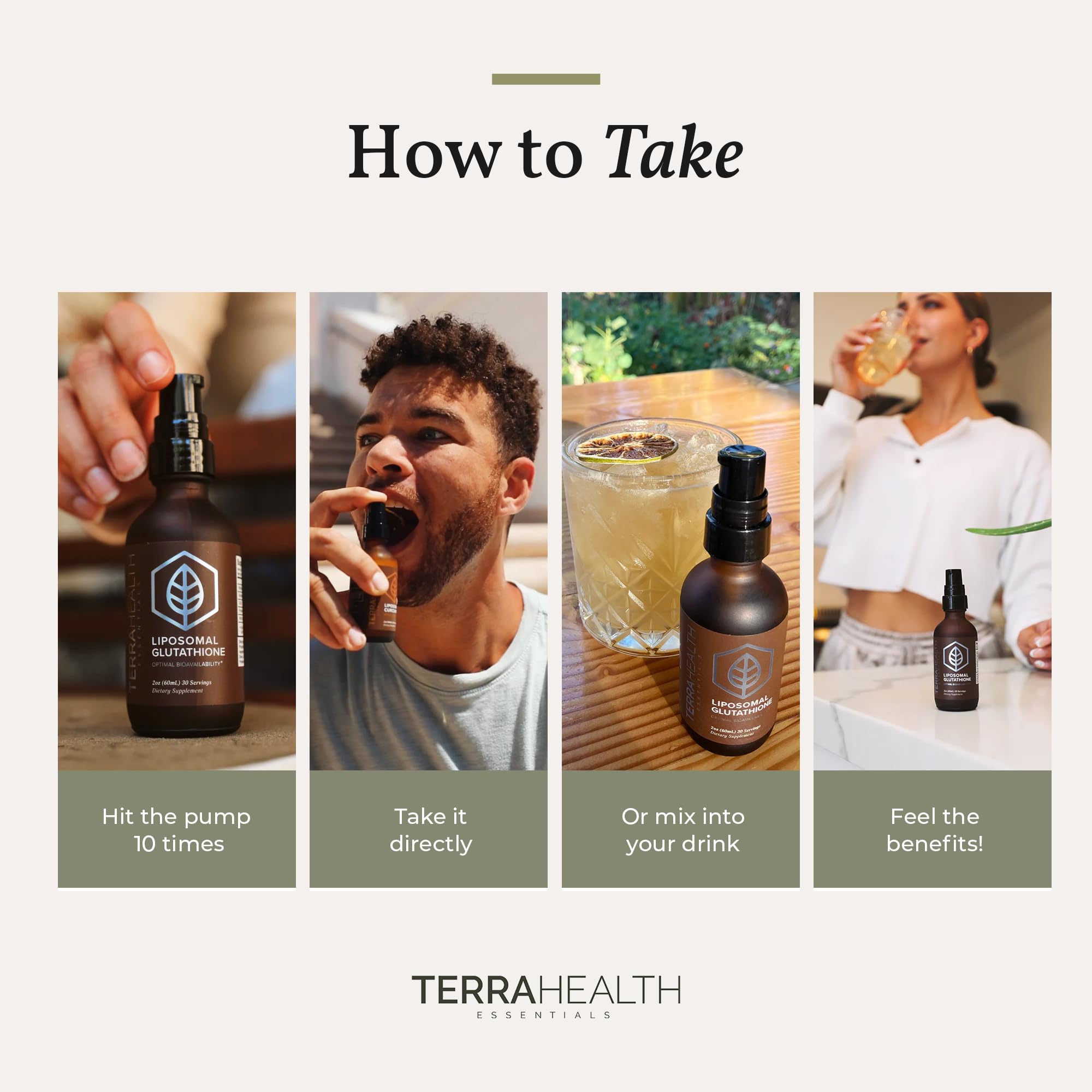 Terra Health persona aplicando y mezclando producto en bebida mostrando integración en rutina