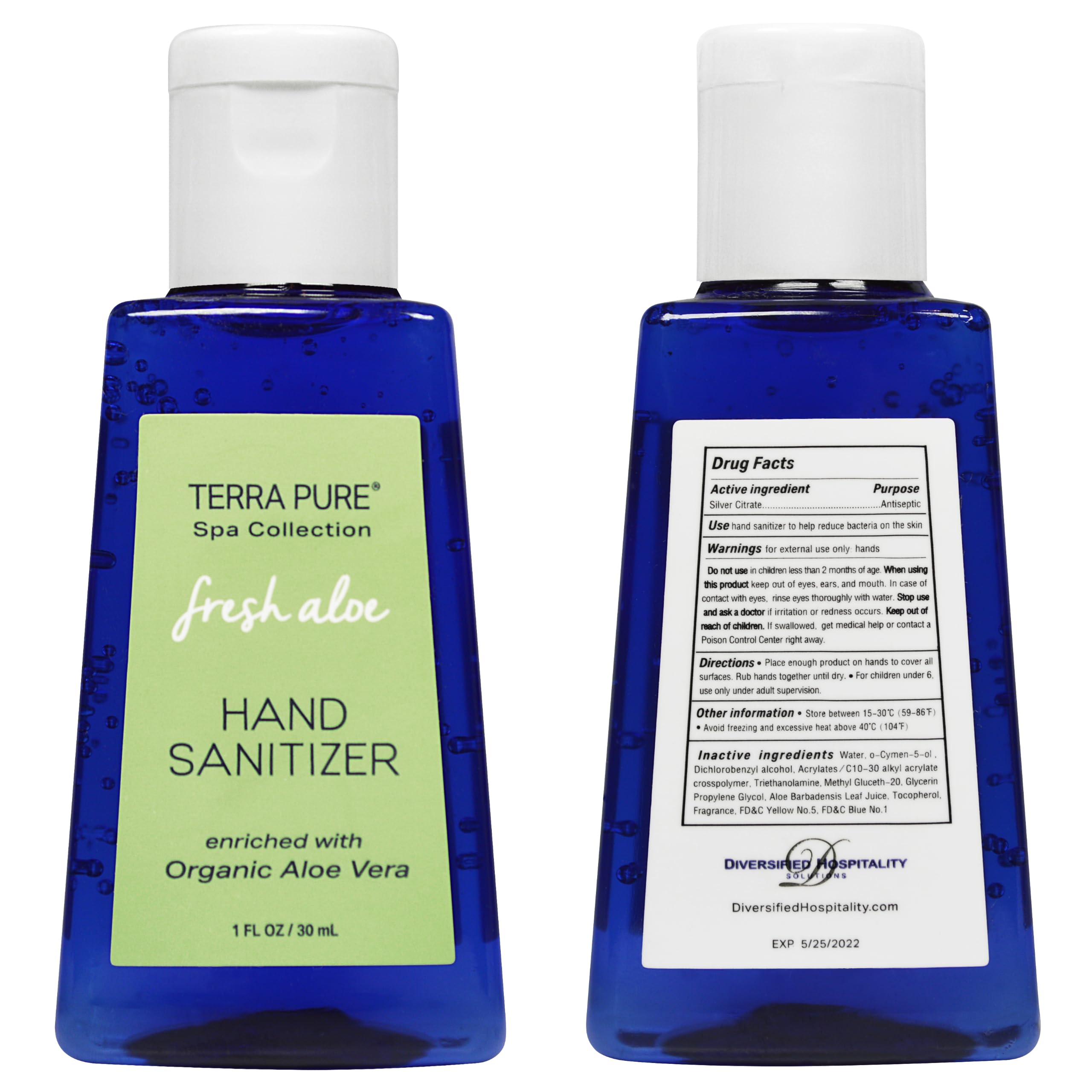 Terra Pure etiqueta con ingredientes, aloe y vitamina E visibles