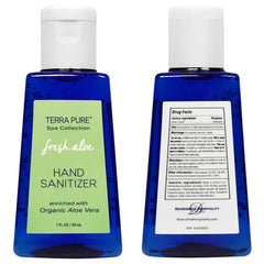 Terra Pure etiqueta con ingredientes, aloe y vitamina E visibles