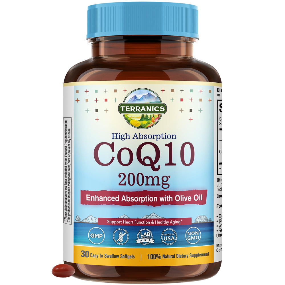 Terranics envase frontal claro mostrando 30 softgels y beneficios