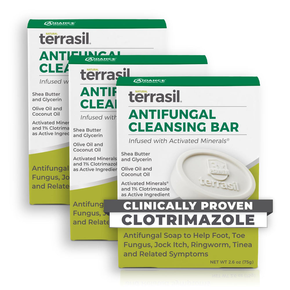 terrasil empaque frontal mostrando pack de tres barras y beneficio higiene terapéutica
