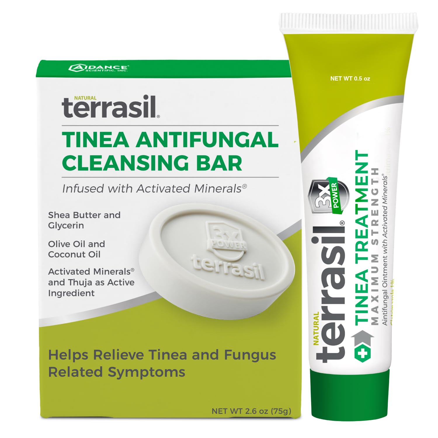 terrasil kit frontal del empaque mostrando crema y jabón para tratamiento antifúngico