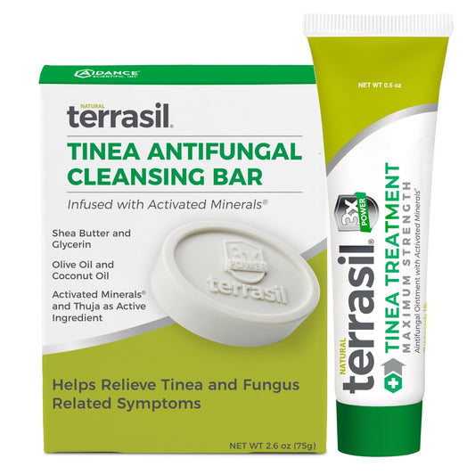 terrasil kit frontal del empaque mostrando crema y jabón para tratamiento antifúngico