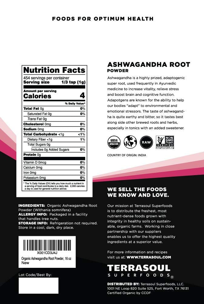 Terrasoul Superfoods polvo de ashwagandha textura fina ideal para mezclar