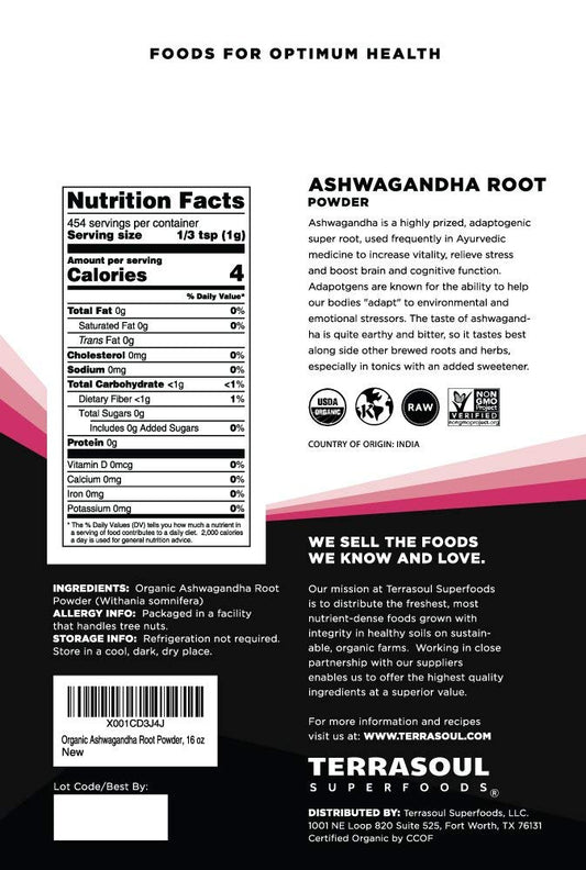 Terrasoul Superfoods polvo de ashwagandha textura fina ideal para mezclar