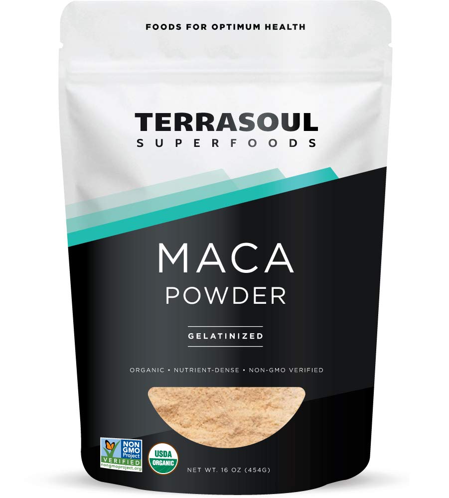 Terrasoul Superfoods maca en bolsa de 16 oz mostrando empaque y frescura