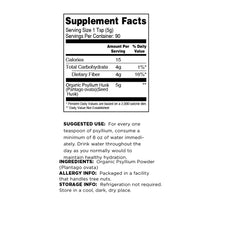 Etiqueta Terrasoul Superfoods psyllium con sellos orgánico Non-GMO y Earth Kosher visible