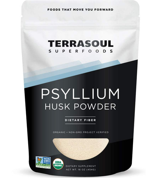Terrasoul Superfoods psyllium polvo en envase mostrando presentación clara y pureza