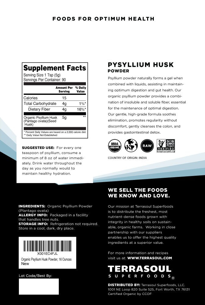 Detalle de textura superfina del psyllium Terrasoul Superfoods, óptimo para mezcla homogénea