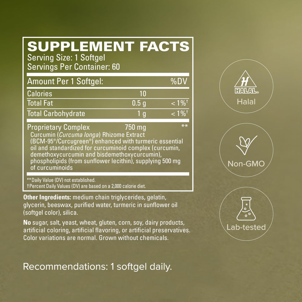 Terry Naturally CuraMed etiqueta legible con lista de ingredientes beneficiosos