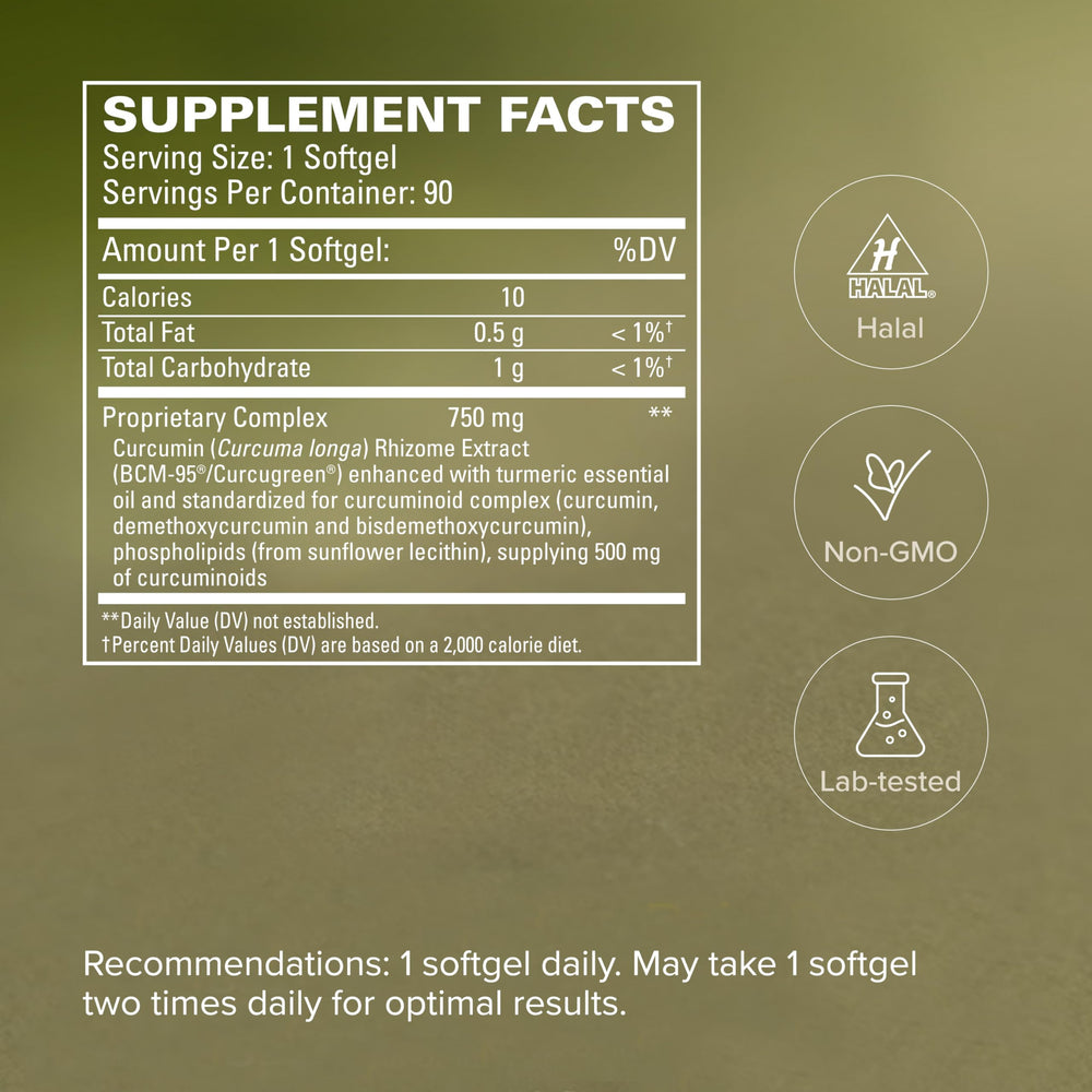 Terry Naturally CuraMed etiqueta nutricional legible y lista de ingredientes