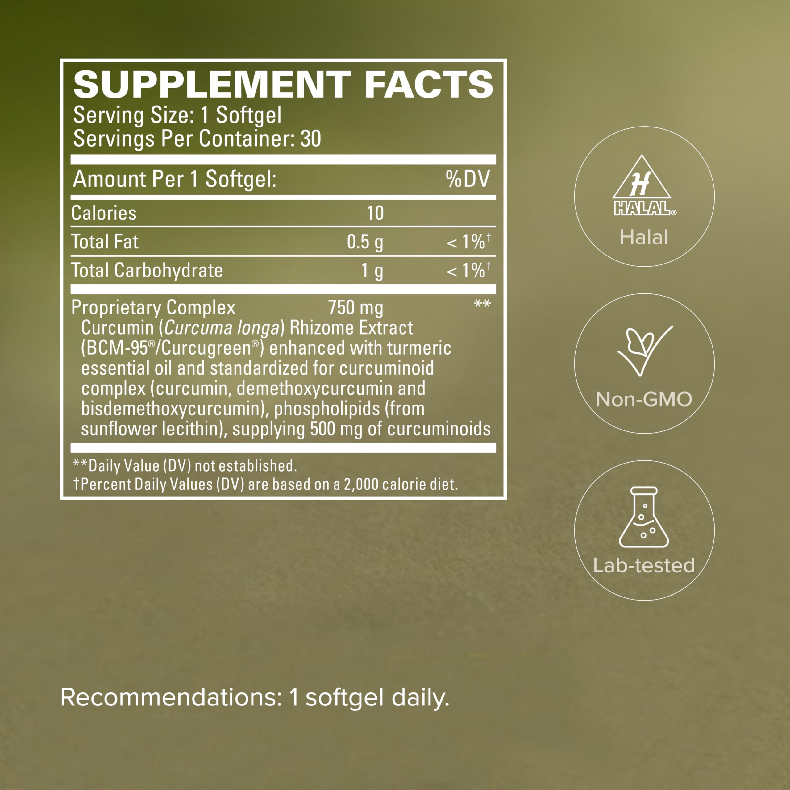 Terry Naturally CuraMed etiqueta nutricional legible para información clara