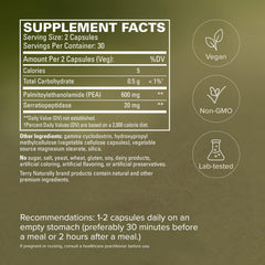 Terry Naturally etiqueta legible con ingredientes y ventajas de formulación