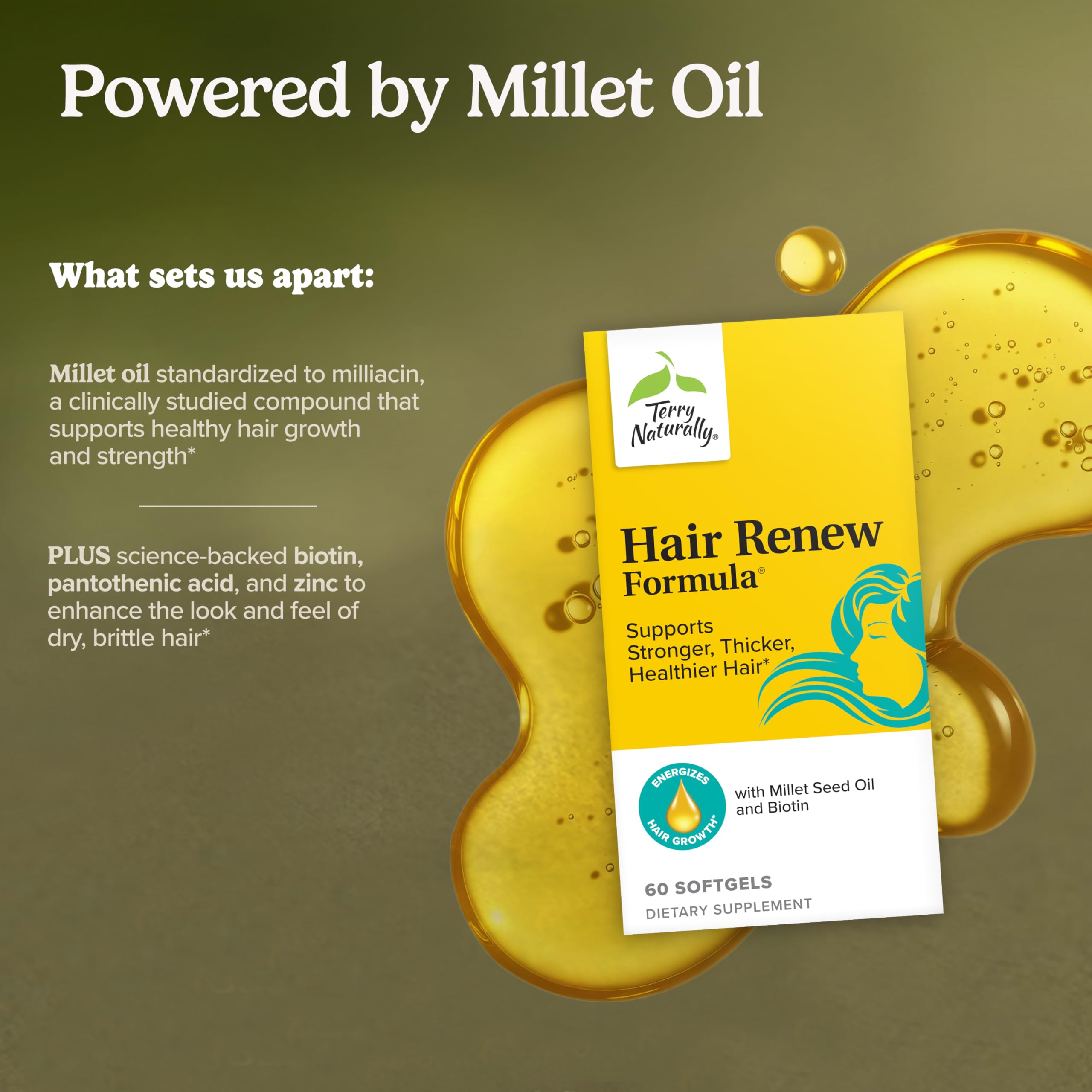 Terry Naturally Hair Renew Formula persona sosteniendo una cápsula ilustra uso diario sencillo