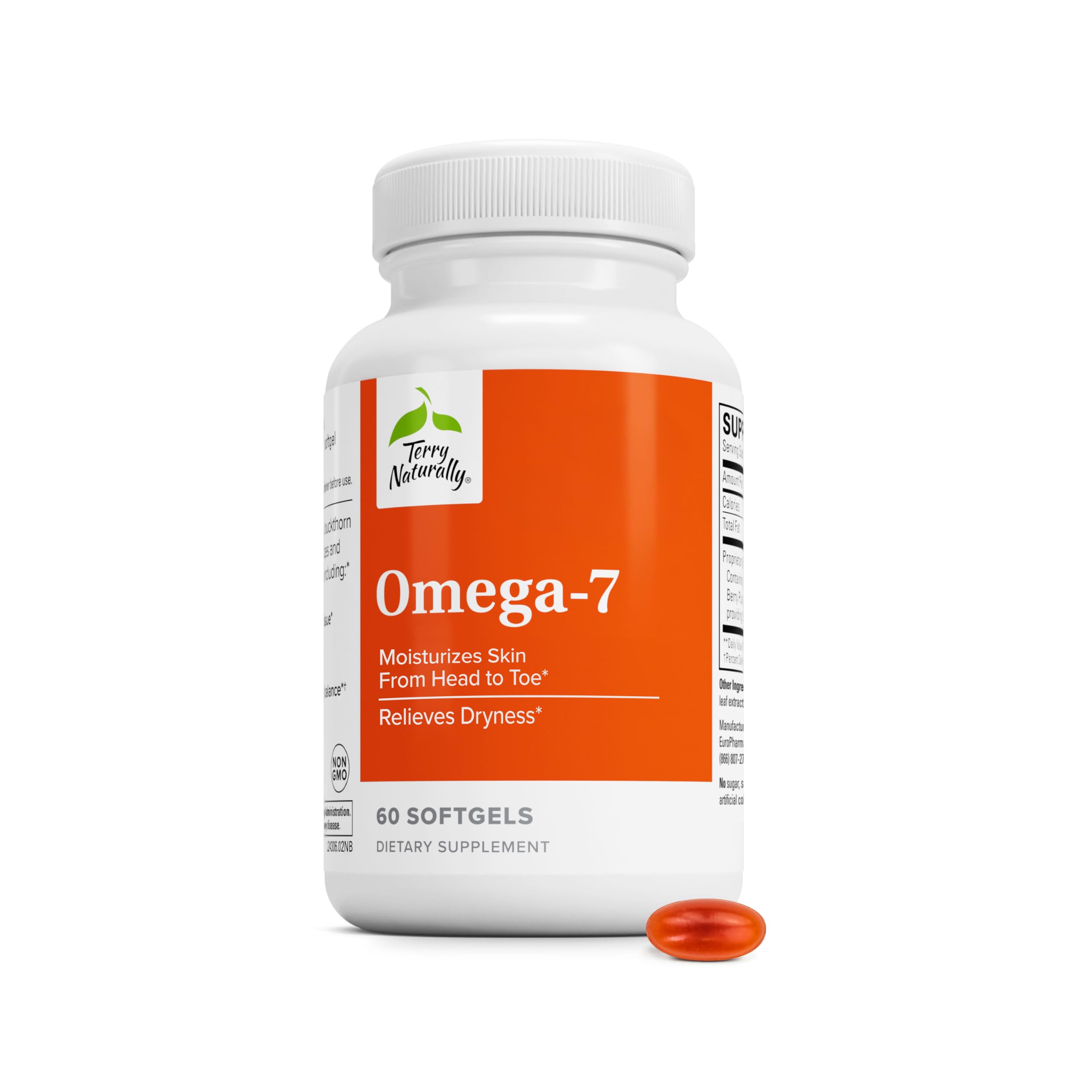 Terry Naturally Omega frente del empaque mostrando 60 cápsulas y beneficio hidratación