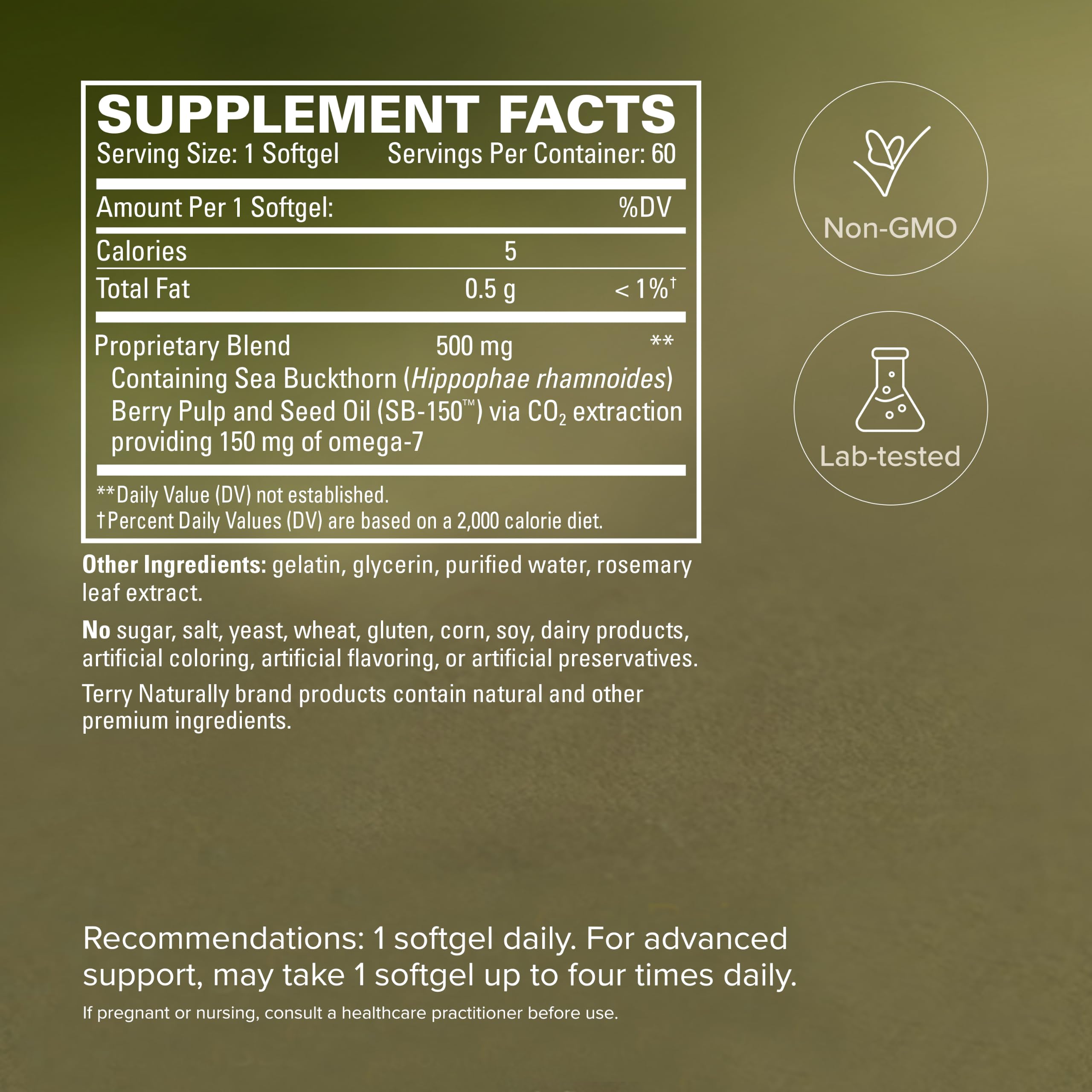 Terry Naturally Omega etiqueta de ingredientes con información clara y confianza