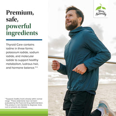 Ingredients panel of Terry Naturally Thyroid Care Plus featuring iodine, L-tyrosine, selenium