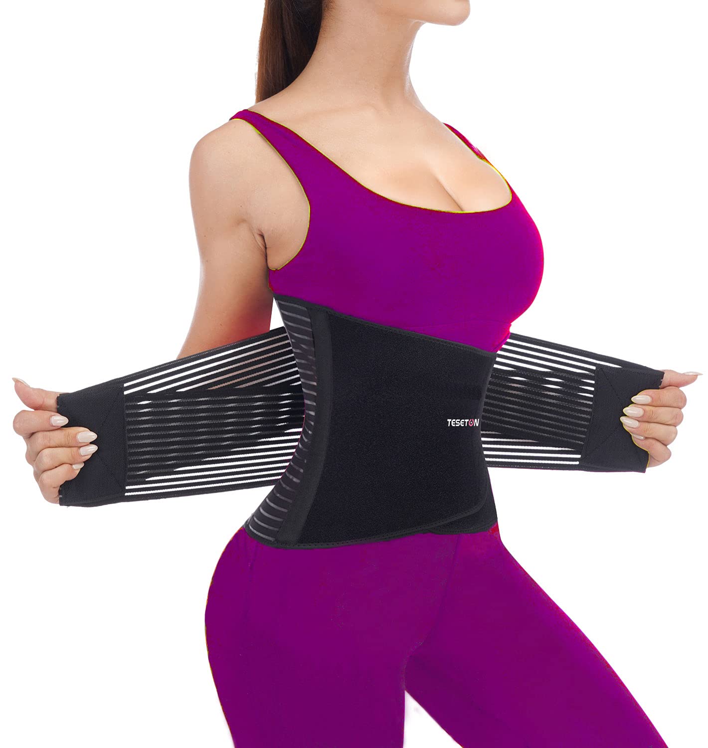 TESETON faja lumbar frontal mostrando soporte y ajuste