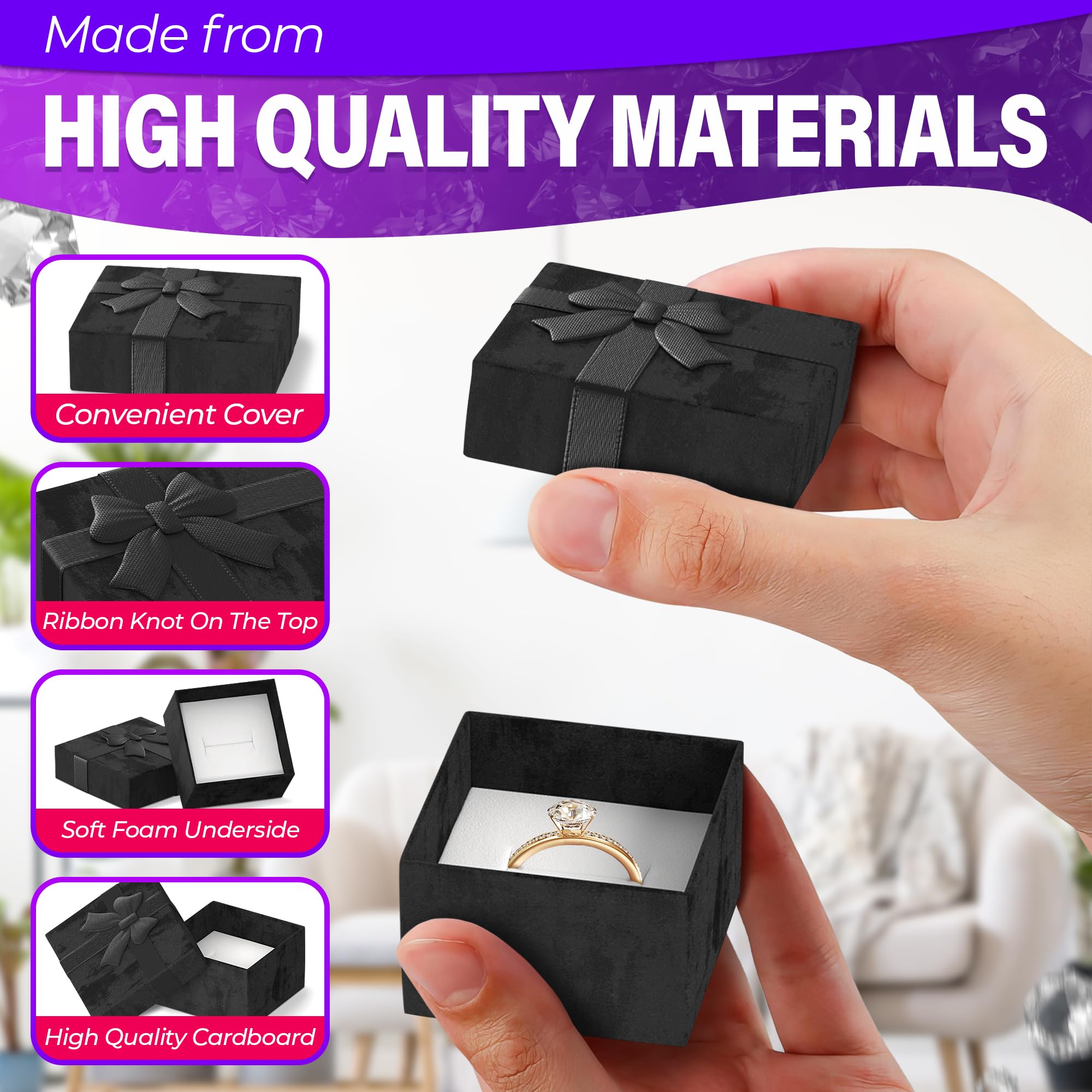 Tesorrio interior de la caja mostrando soporte seguro para anillos