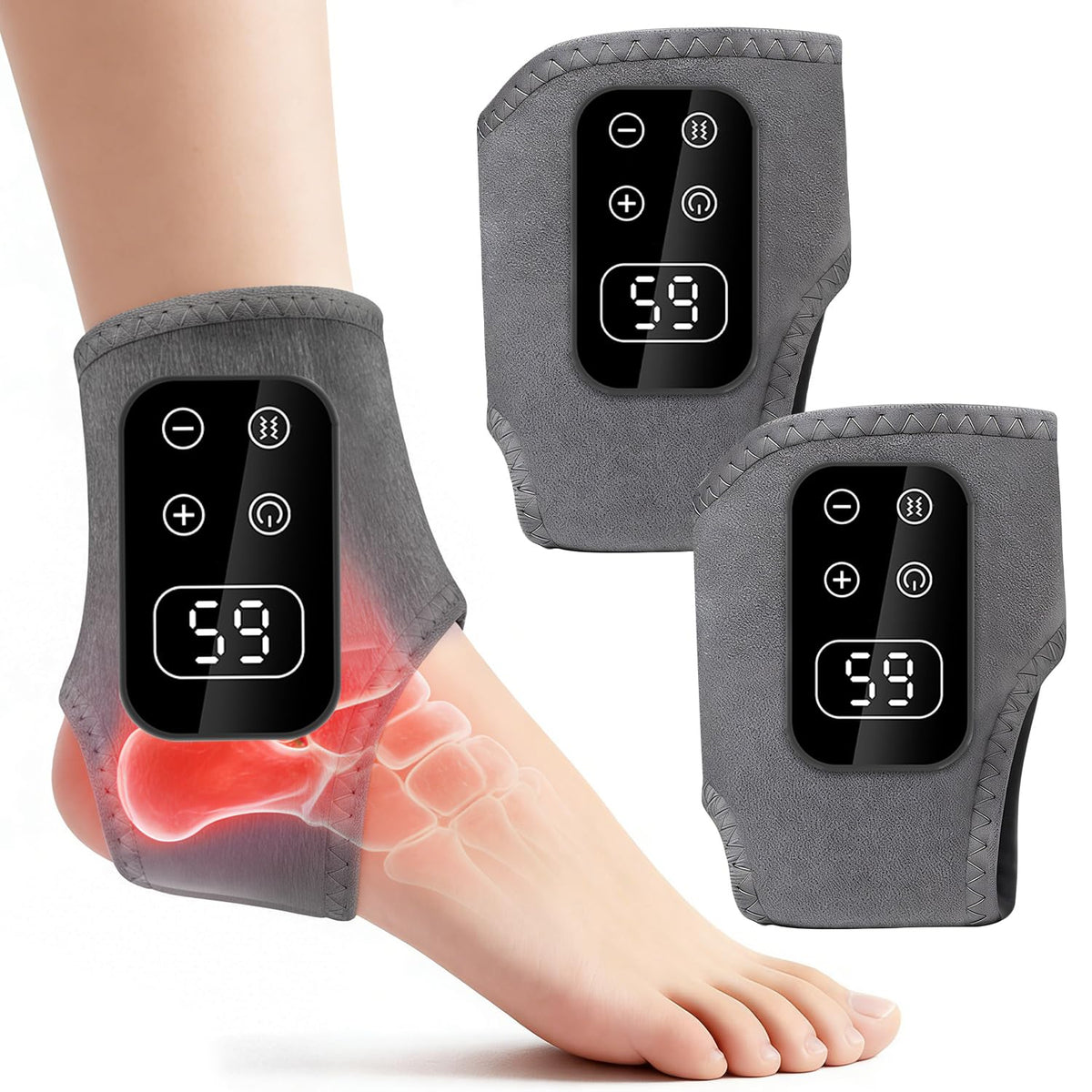 TEVIKE masajeador de pies frontal mostrando diseño portátil y apariencia gris para relajación