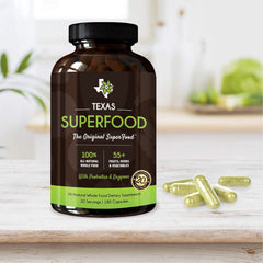 Etiqueta nutricional Texas SuperFood en primer plano destacando ingredientes naturales
