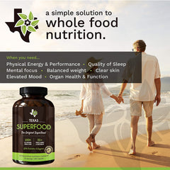 Montaje de frutas y verduras rojas y verdes usadas en Texas SuperFood, aporte de fitoquímicos