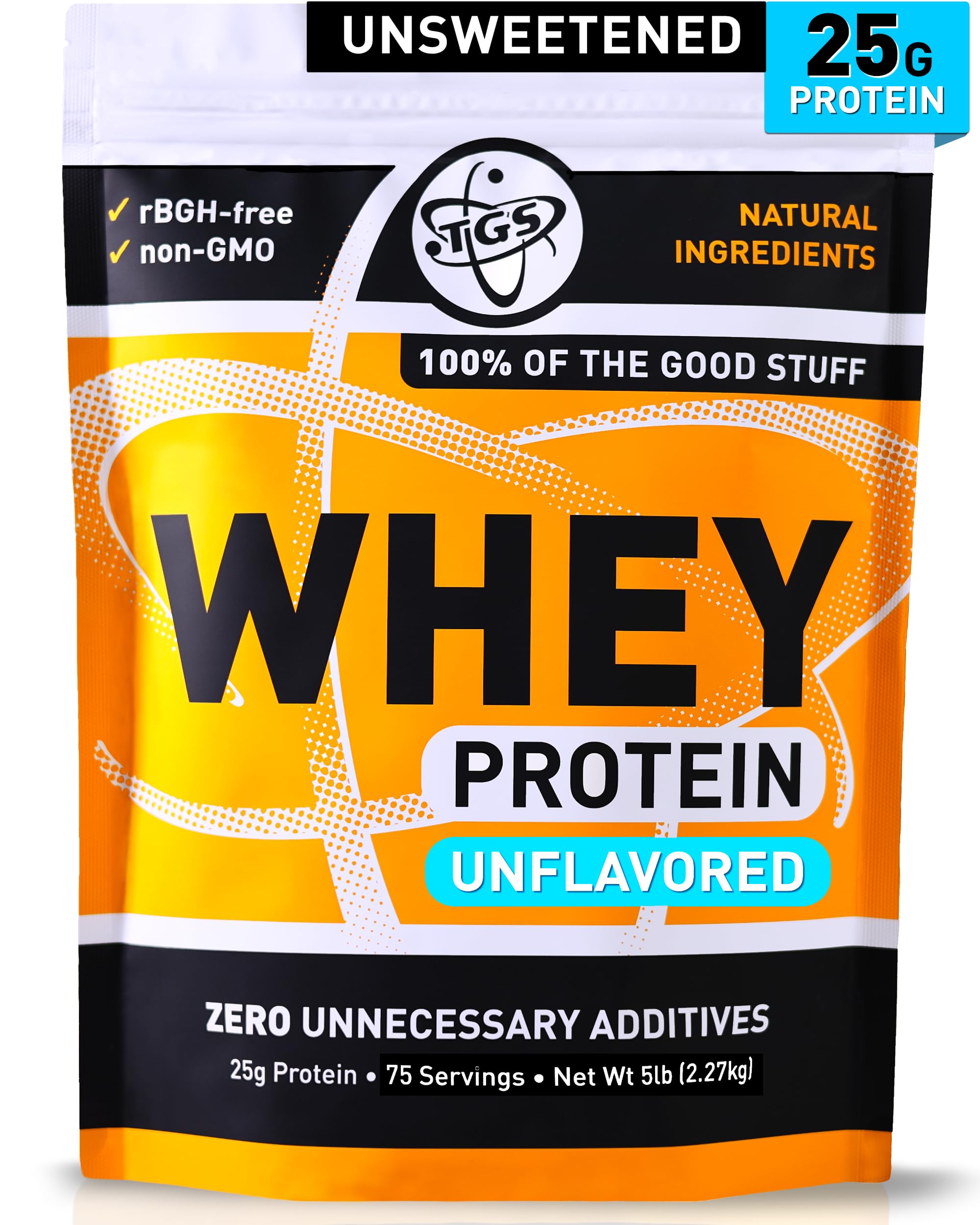 TGS Nutrition envase frontal limpio muestra 5 lb y beneficio de proteína pura