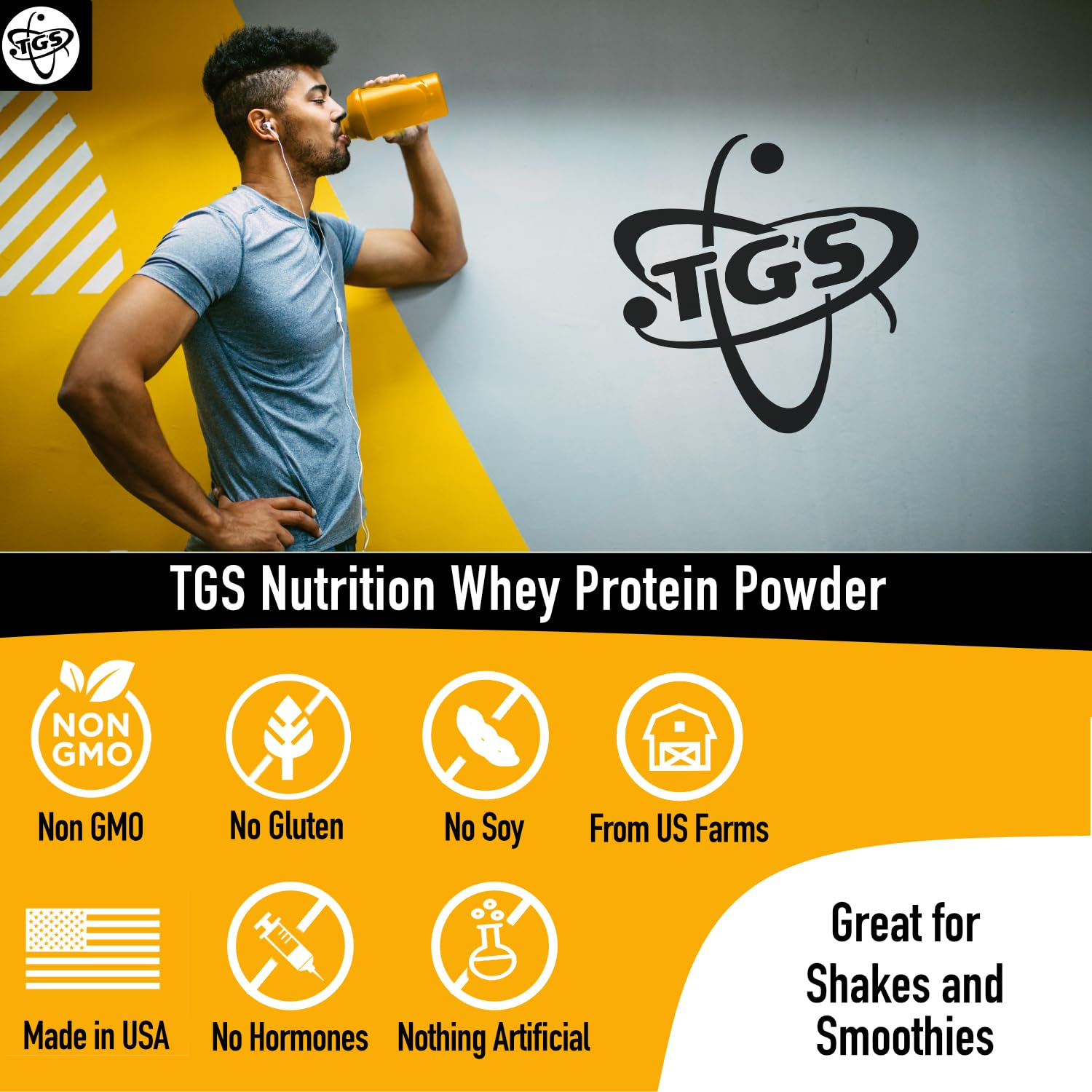 TGS Nutrition batidor agitador con polvo disolviéndose, facilita mezclado sin grumos
