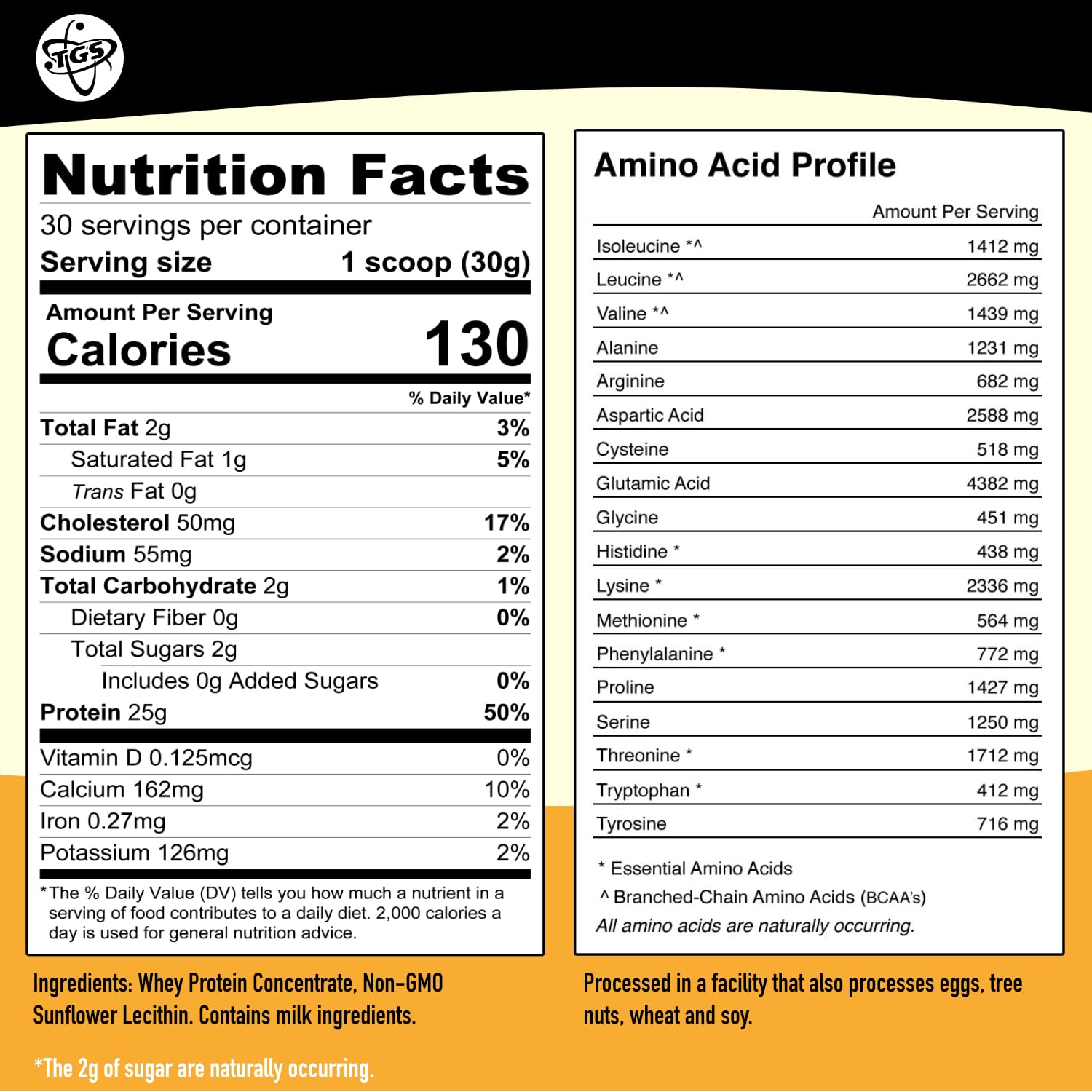 TGS Nutrition primer plano de la textura del polvo, mezcla homogénea y fácil disolución