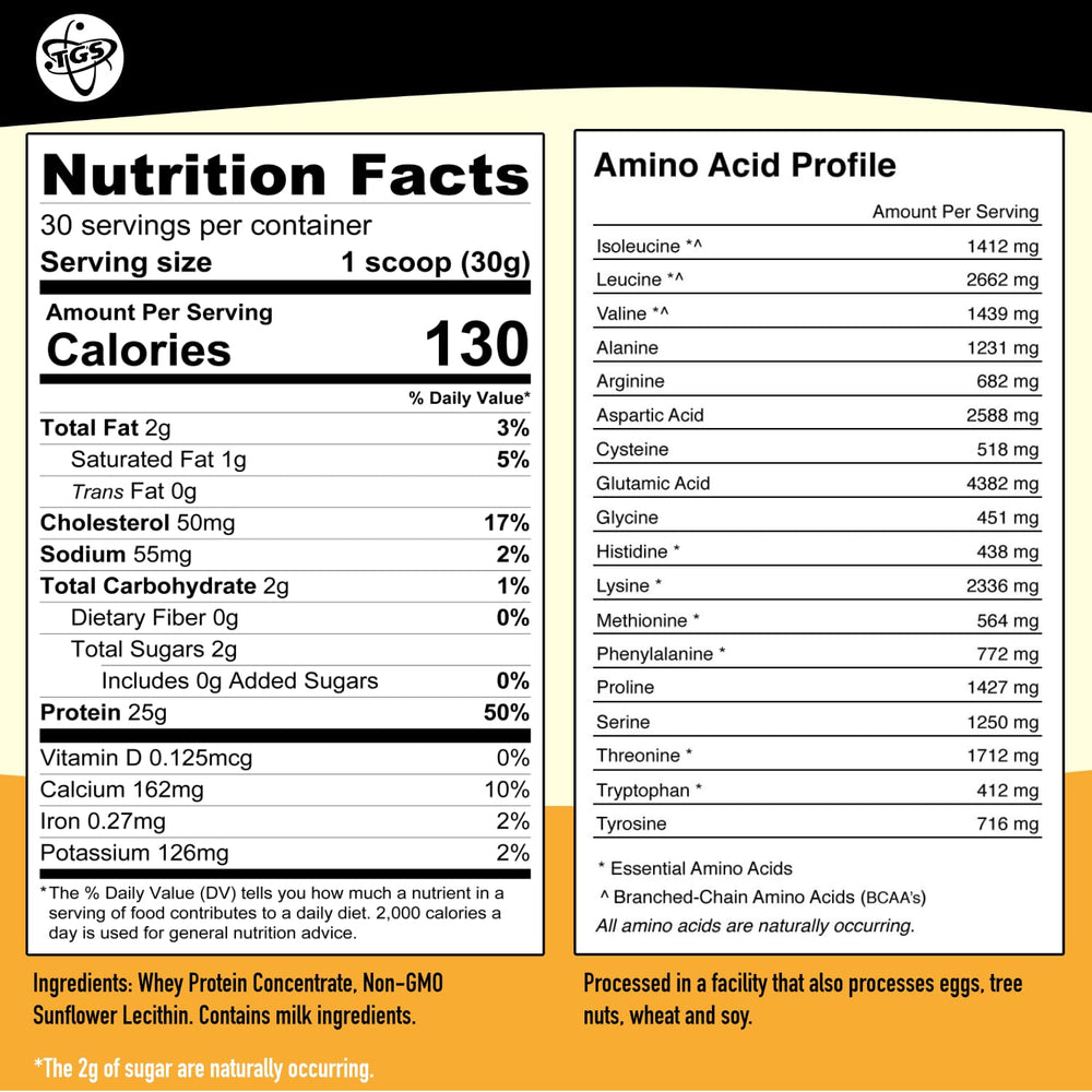 TGS Nutrition primer plano de la textura del polvo, mezcla homogénea y fácil disolución