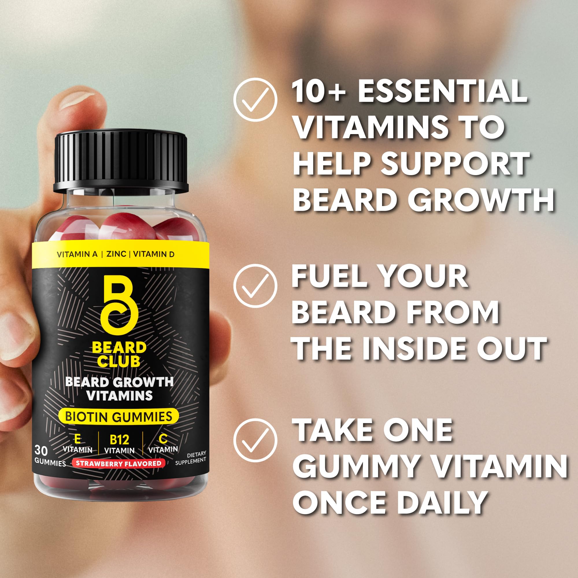 The Beard Club gomita en mano para comparar tamaño y facilitar la dosis