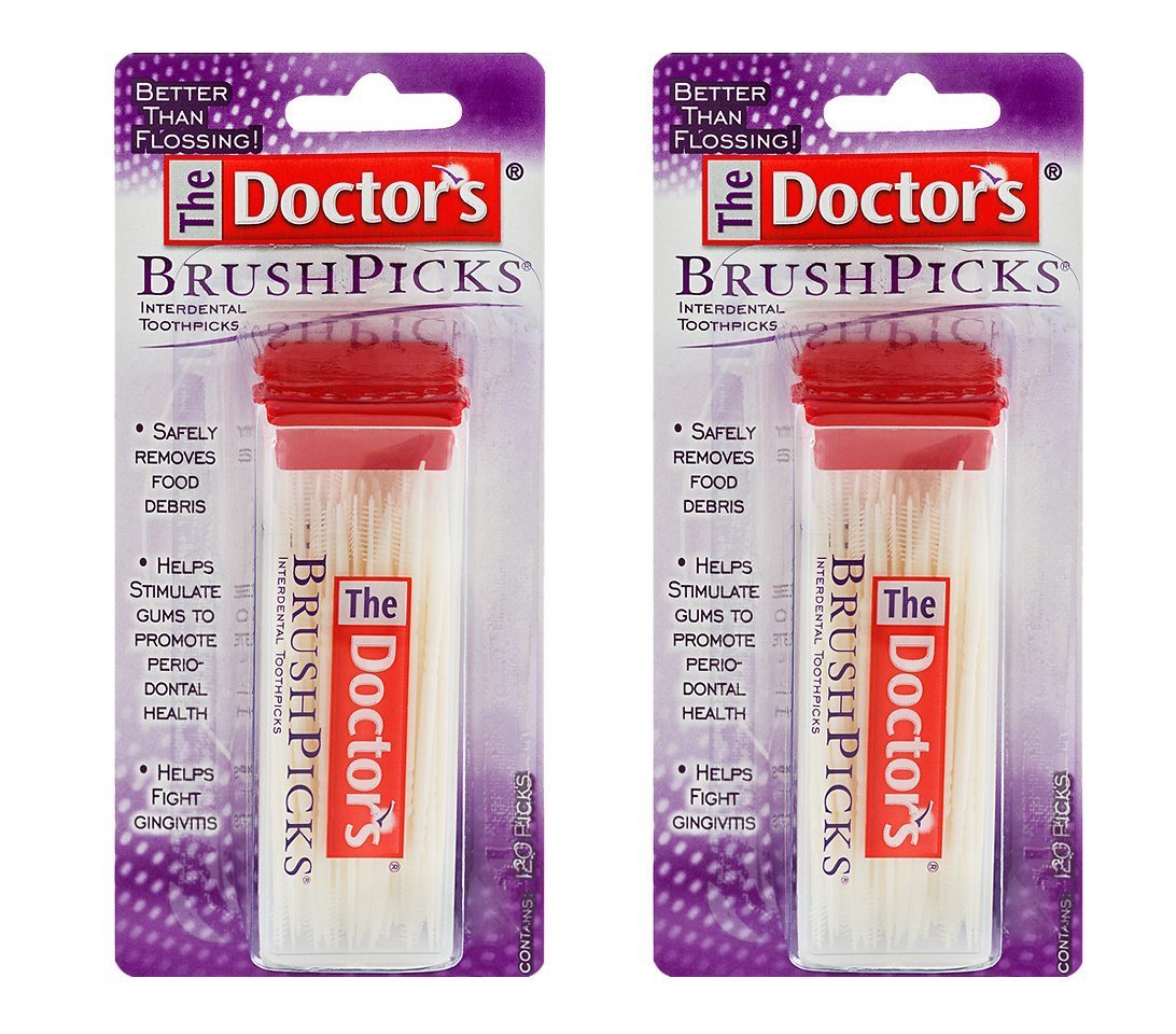 The Doctor's pack frontal mostrando 120 BrushPicks para limpieza rápida
