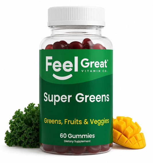 The Feel Great Vitamin Company frasco frontal mostrando las gominolas, práctico y resellable