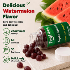 The Feel Great Vitamin Company ingredientes en polvo: spirulina, chlorella y kale visibles