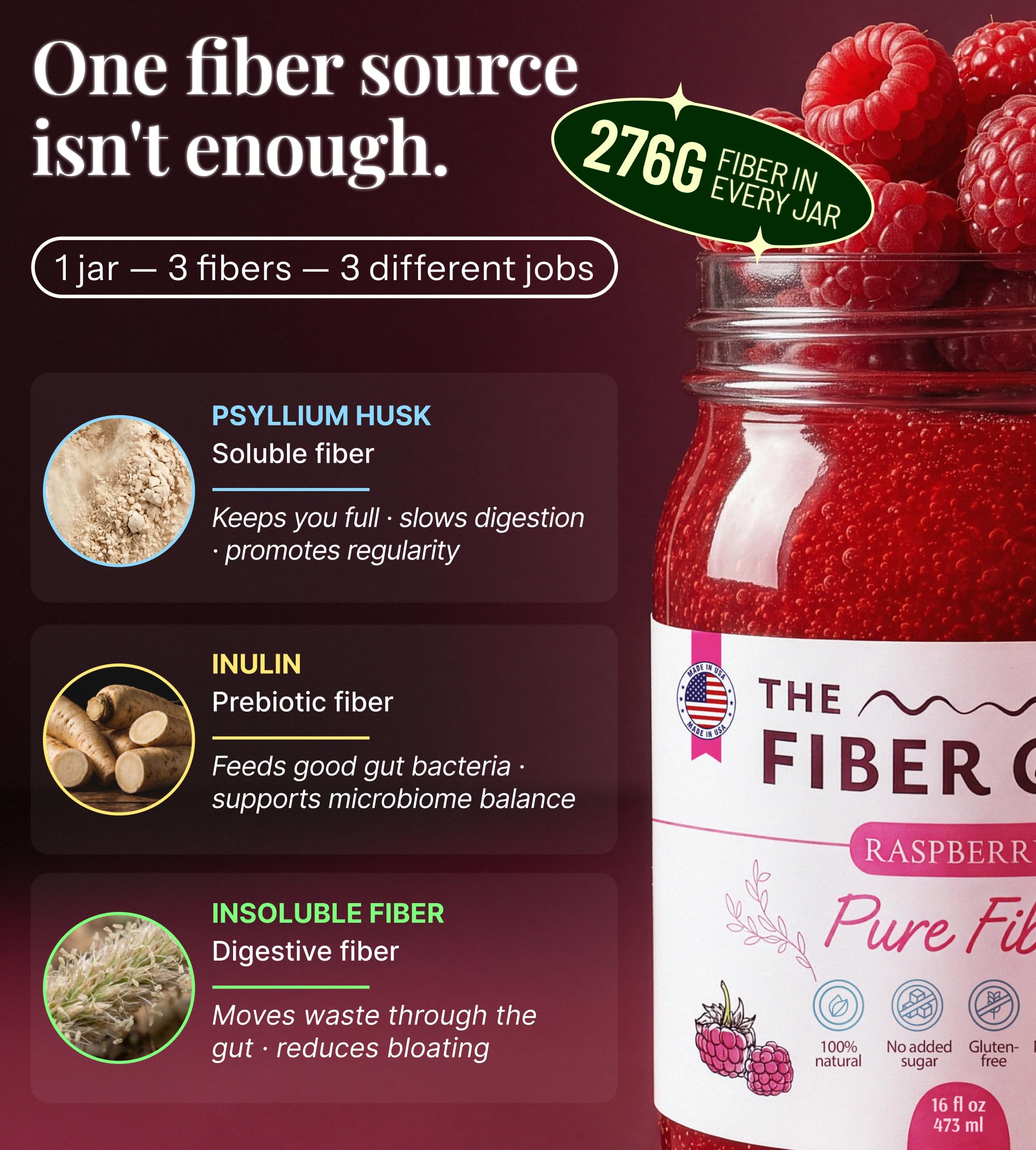 The Fiber Gel etiqueta de ingredientes destaca psyllium e inulina naturales