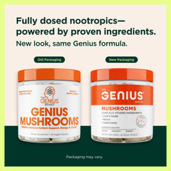 The Genius Brand cápsula en mano para comparar tamaño y dosificación