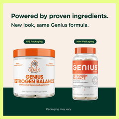 The Genius Brand etiqueta con lista de ingredientes y beneficios clave