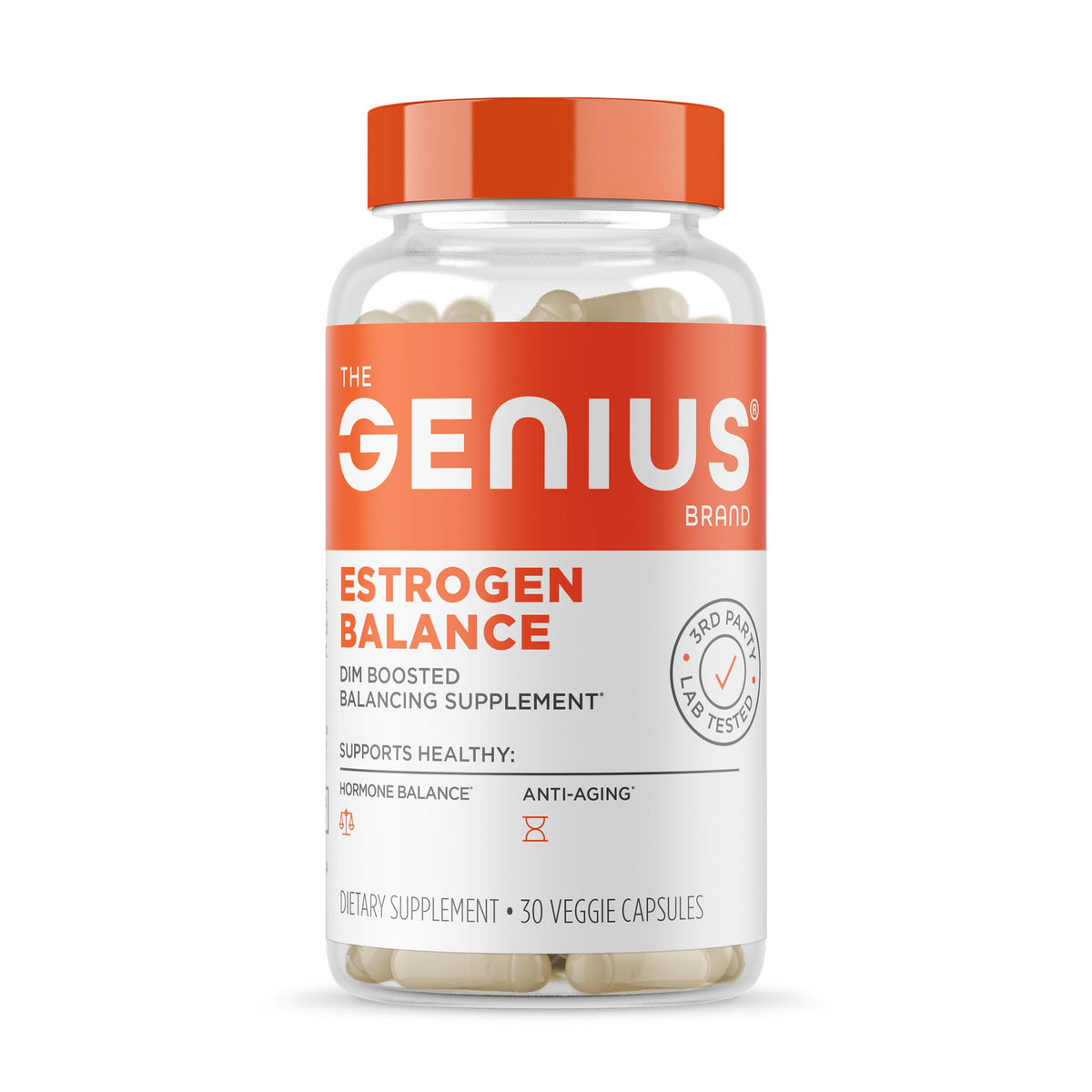 The Genius Brand frasco frontal mostrando diseño y claridad del producto