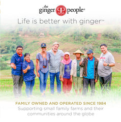 The Ginger People pastillas en bolsa de viaje sobre mesa, soporte en ruta