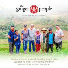 The Ginger People etiqueta con certificaciones vegano kosher sin GMO visibles