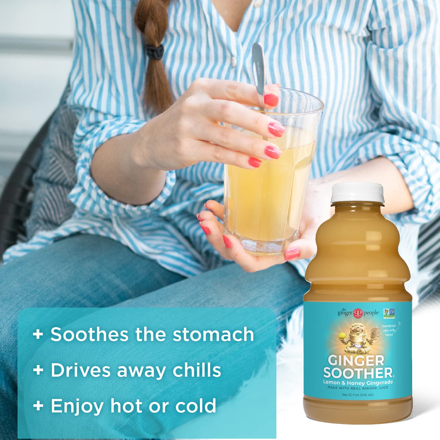 The Ginger People etiqueta en primer plano destacando ingredientes reales y pureza