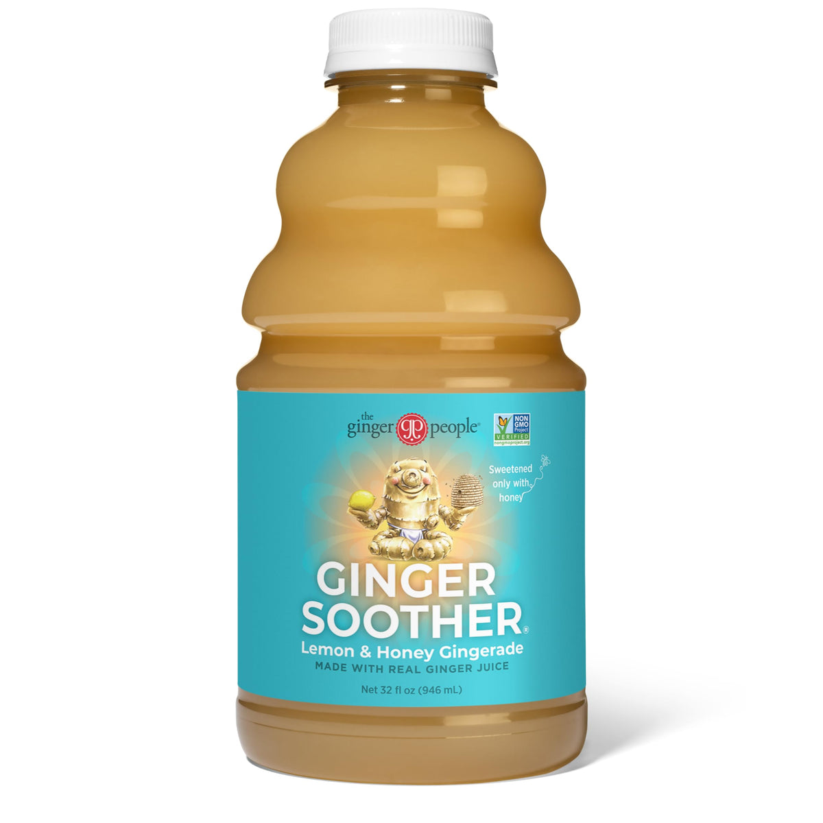 The Ginger People botella frontal mostrando diseño y tamaño con beneficios digestivos