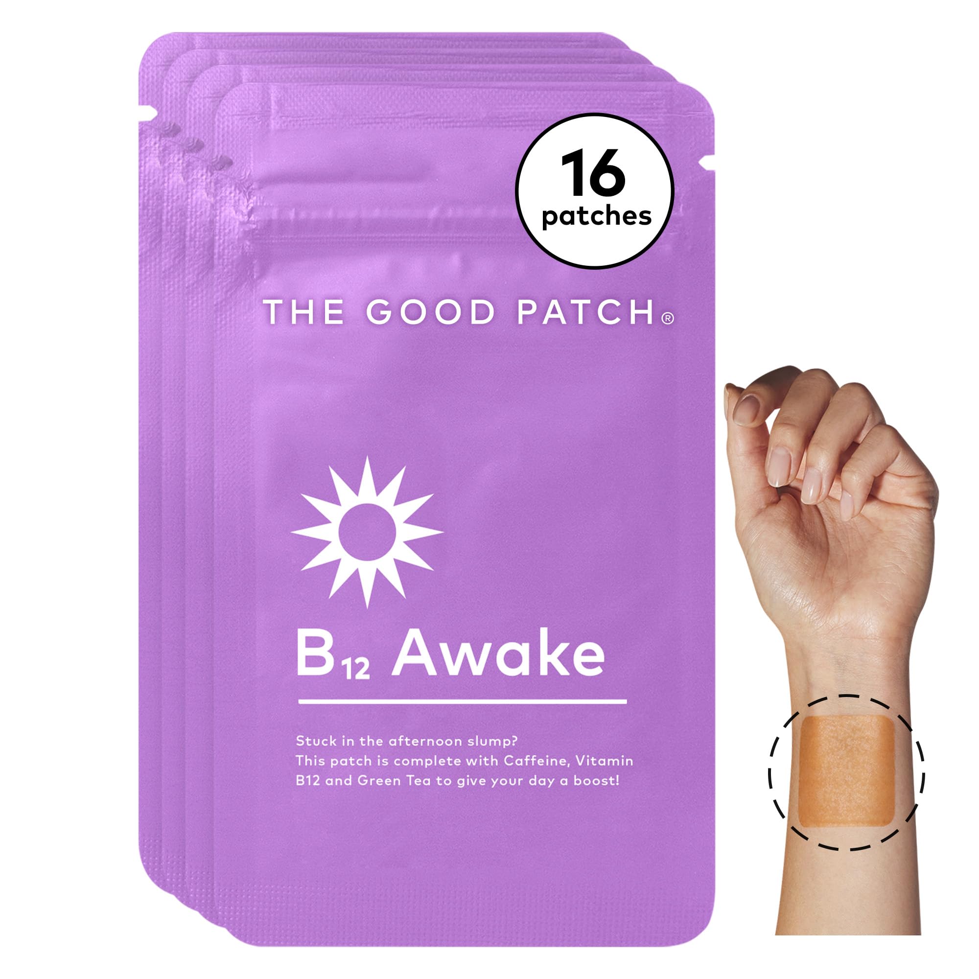 The Good Patch paquete frontal mostrando 16 parches y beneficios portátiles